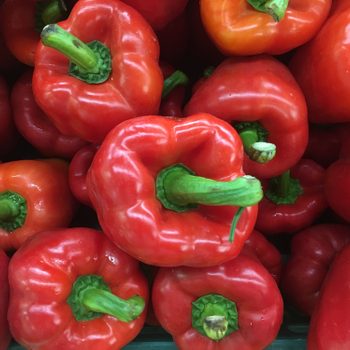 Bell pepper Green ,yellow and red bell pepper background set of colored sweet peppers colorful paprika, natural background organic yellow pepper in market place Fresh Bell Peppers in Baskets